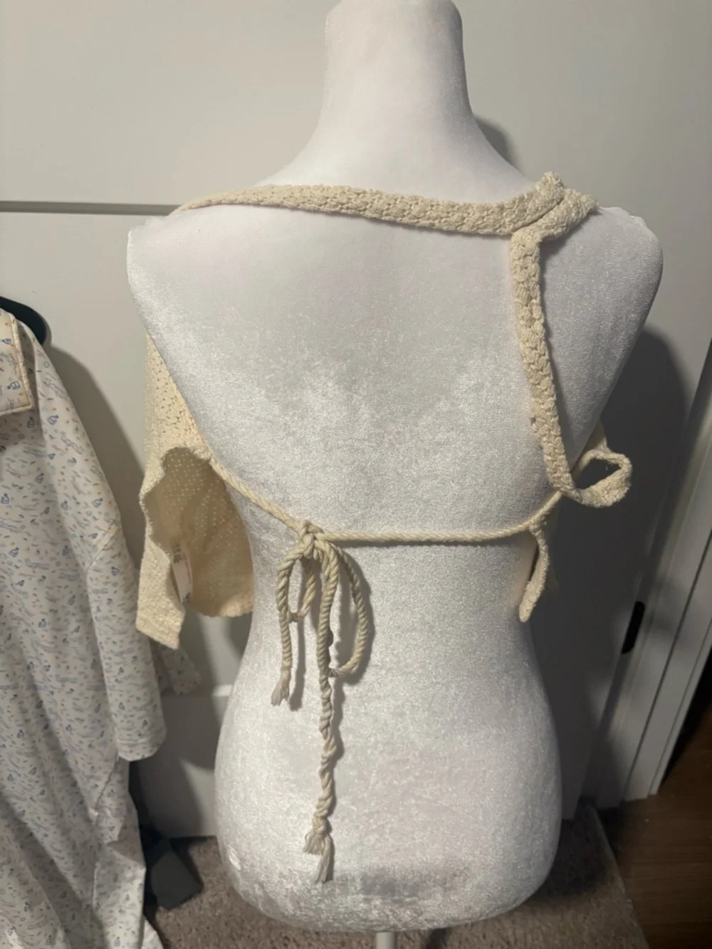 Knit Tie-Front Halter Top in Cream - Picture 4 of 10